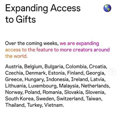 Instagram Gifts expansion