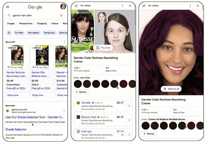 Google hair try-on