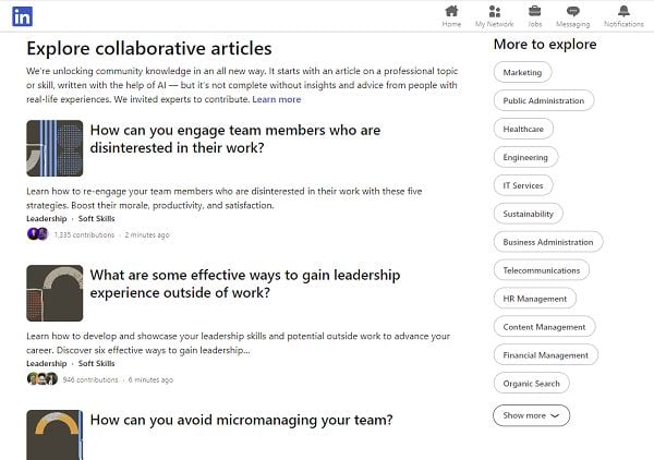 LinkedIn Collaborative Articles