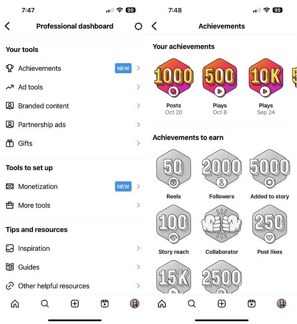 Instagram achievements