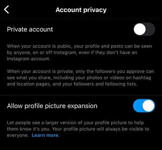 Instagram profile image expansion