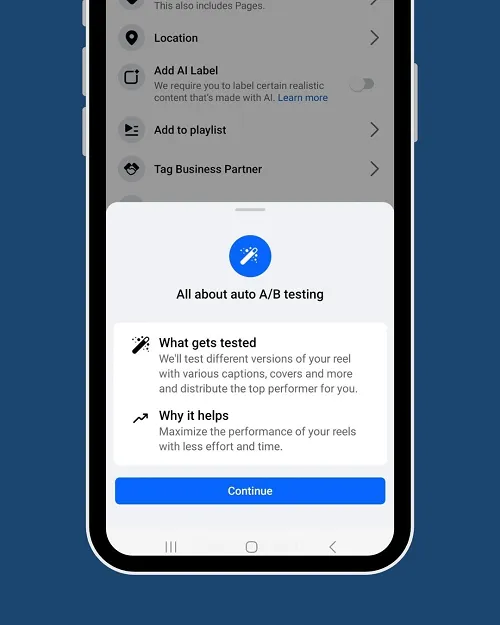 Meta Auto A/B Testing Reels