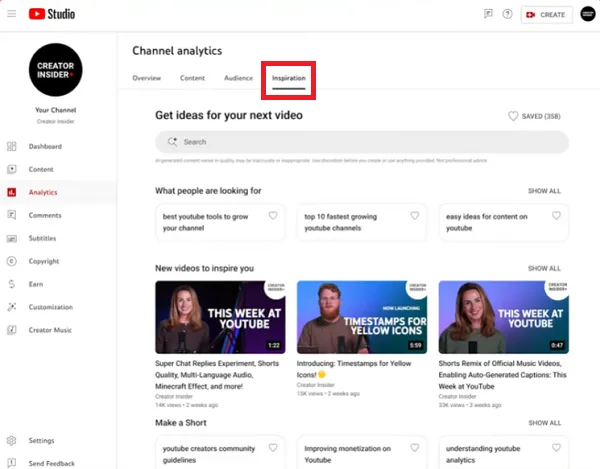 YouTube Inspiration Tab